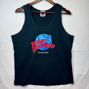 Planet Hollywood 1991 Chicago Tank Top Sleeveless Graphic Logo Black Mens Size L